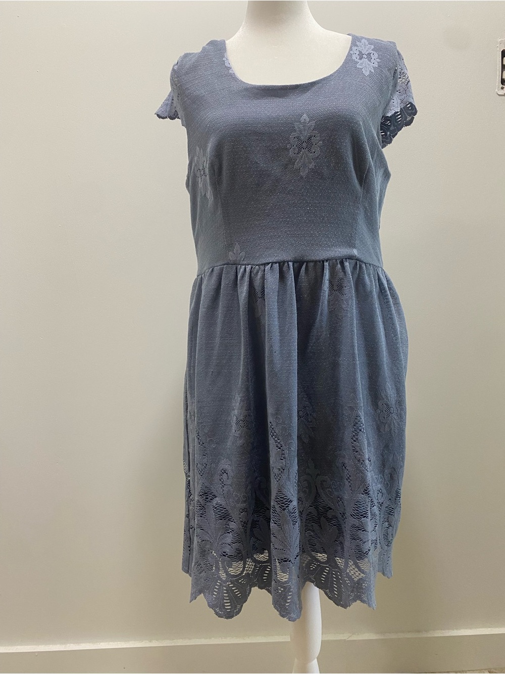 love, Fire Blue Lace-Trim Cap Sleeve Dress